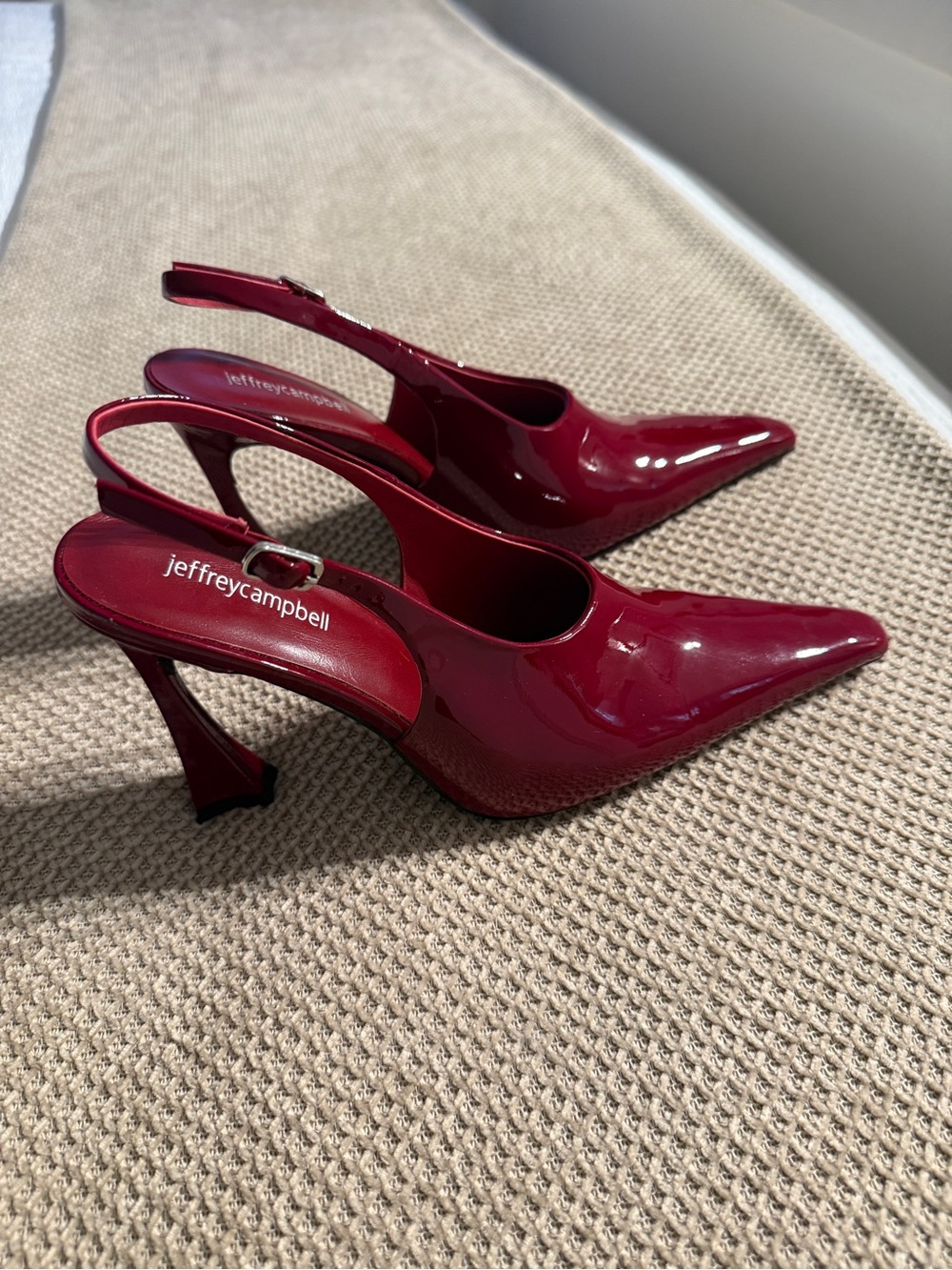 Jeffrey Campbell Cherry Red Patent Slingback Pointed-Toe Heels